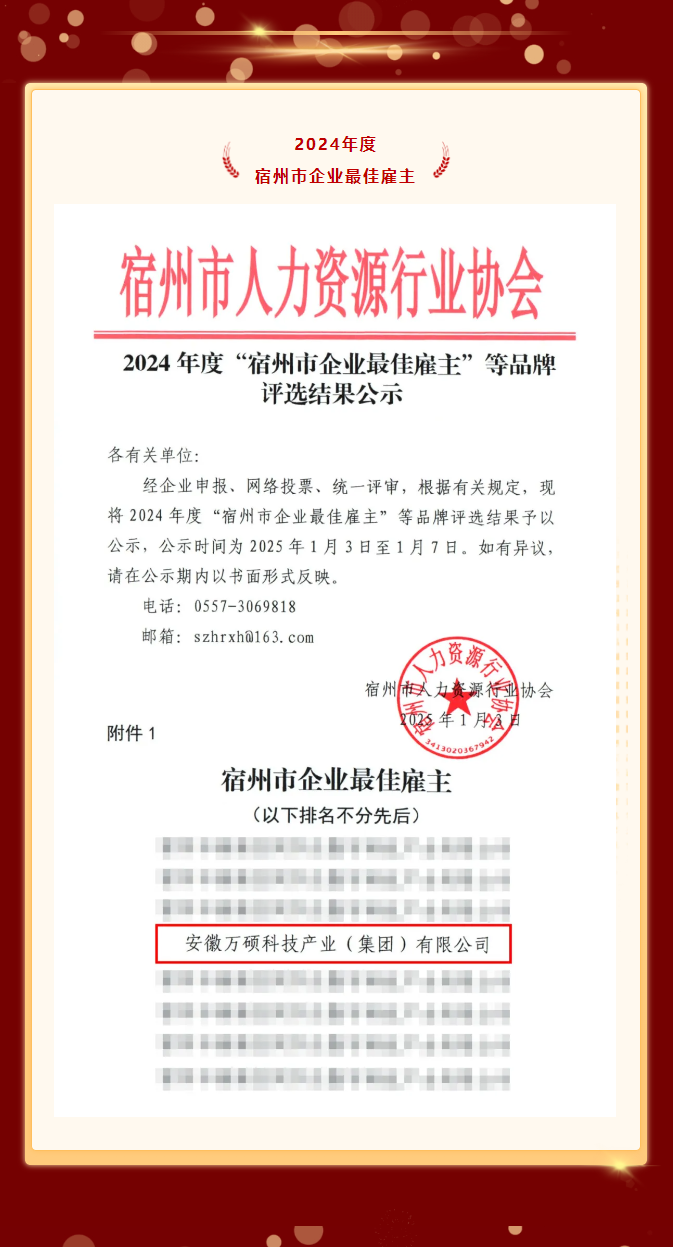 喜报 | 安徽尊龙凯时人生就搏科技产业（集团）有限公司荣获2024年度“宿州市企业最佳雇主”荣誉称号